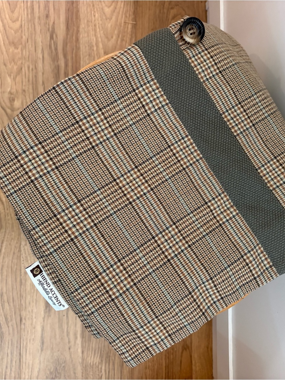 Hiend Accents Plaid Pillow Sham 17x22 Brown/Beige/Green/Black Button 100% Cotton